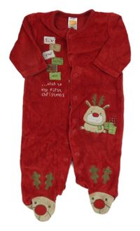 Červený sametový overal se sobem a nápisy Mini Boden