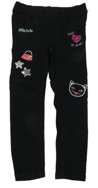 Černé džegíny s výšivkami Dopodopo