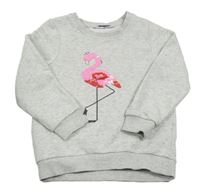 Světlešedá mikina s plameňákem z flitrů Lupilu