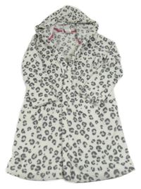 Bílo-šedý plyšový župan s leopardím vzorem a kapucí H&M