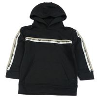 Černo-bílo-béžová mikina s pruhy a písmeny a kapucí Matalan