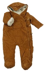 Hnědá manšestrová zateplená kombinéza s kapucí Topomini