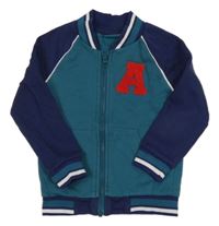 Zeleno-tmavomodrá propínací mikina s písmenem Impidimpi