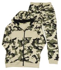 2set - Béžovo-khaki-černá army propínací mikina s kapucí + cargo tepláky George