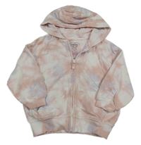 Světlerůžovo-lila-bílá batikovaná propínací mikina s kapucí Next