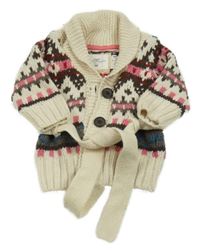 Béžovo-růžovo-hnědý vzorovaný vlněný propínací svetr s páskem H&M