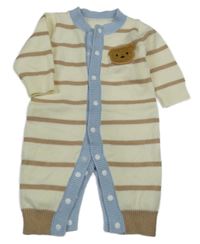 Smetanovo-béžovo-modrý pruhovaný úpletový overal s medvídkem Shein