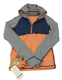 Nové - Korálovo-šedo-tmavomodré funkční triko s kapucí Crane