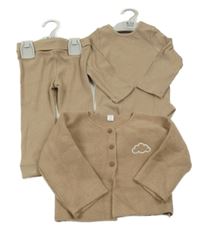 Nové - 3set - Hnědé žebrované body + tepláky + hnědý propínací svetr s mráčkem M&S