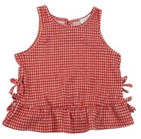 Červeno-bílý kostkovaný top s mašlemi Primark