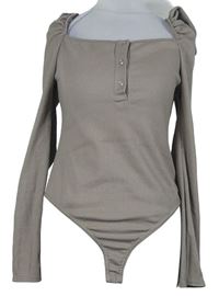 Dámské béžové žebrované body s řasenými rukávy PrettyLittle Thing
