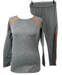 2set - Dámské šedé melírované sportovní triko + tepláky s pruhy F&F