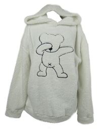 Dámská bílá chlupatá oversized mikina s medvídkem a kapucí Shein 