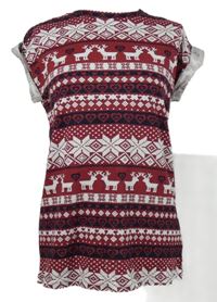 Nové - Dámské červeno-tmavomodré vzorované tričko se zimním motivem Atmosphere 