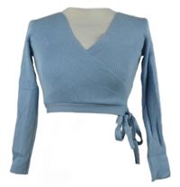 Dámský světlemodrý žebrovaný crop svetr s mašlí Shein 