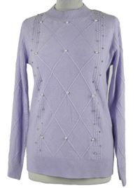 Dámský lila károvaný svetr s kamínky Anna Rose 