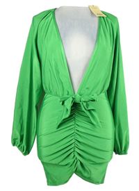 Nové - Dámská limetková nařasená šatová tunika s mašlí