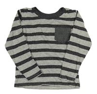 Černo-šedé pruhované triko s kapsou Primark