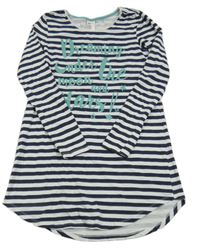 Tmavomodro-bílé pruhované bavlněné šaty s nápisem H&M