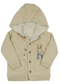 Béžový zateplený propínací svetr s králíčkem a kapucí 