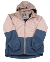 Růžovo-tmavomodrá šusťáková jarní funkční bunda s kapucí 