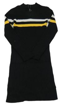 Černé žebrované pletené šaty s proužky C&A