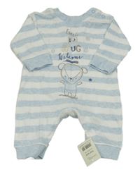 Nové - Modro-bílý pruhovaný overal s nápisem a medvědem George