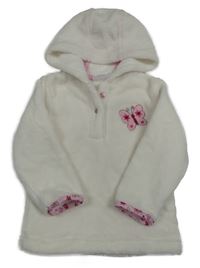 Bílá chlupatá mikina s motýlkem a kapucí Ergee