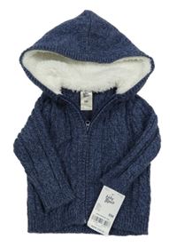 Nové - modrý melírovaný propínací svetr s kapucí