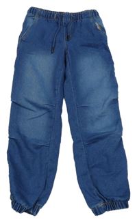 Tmavomodré teplákové riflové jogger kalhoty 