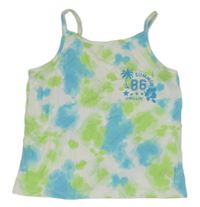 Modro-zeleno-bílý batikovaný top s palmou a nápisy F&F