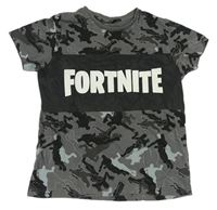 Tmavošedo-černé vzorované tričko - Fortnite