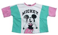 Bílo-růžovo-zelené crop tričko s Mickeym Disney
