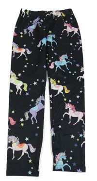 Černé legíny s jednorožci a duhami 