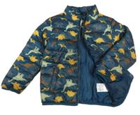 Tmavozelená šusťáková prošívaná lehká zateplená bunda s dinosaury Lupilu