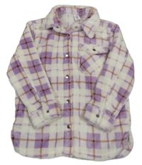 Bílo-lila-hnědá kostkovaná chlupatá košilová bunda Topolino