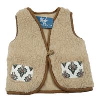 Nové - Béžová huňatá propínací vesta s kapsami 