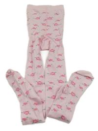 Světlerůžové punčocháče s kytičkami