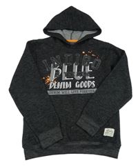 Tmavošedá melírovaná mikina s nápisem a kapucí Blue Seven