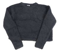 Tmavošedý chlupatý crop svetr Page one young