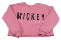 Růžová crop mikina s Mickeym Disney