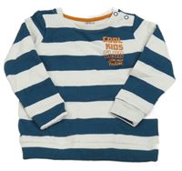 Bílo-petrolejová pruhovaná mikina s nápisem Dopodopo