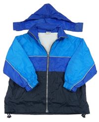 Modro-tmavomodrá šusťáková podšitá bunda s kapucí 