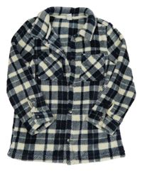 Bílo-tmavomodrá kostkovaná chlupatá košilová bunda Topolino