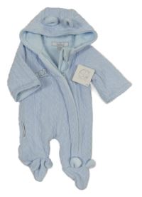 Nové - Světlemodrá pletená podšitá kombinéza se sloníkem a kapucí 