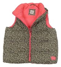 Béžovo-černo-hnědá šusťáková zateplená vesta s leopardím vzorem GAP