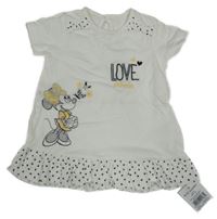 Nové - Bílé bavlněné šaty s Minnie a srdíčky Disney