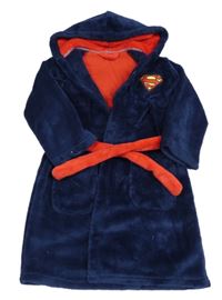 Tmavomodro-červený chlupatý župan se Supermanem a kapucí M&S