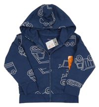 Nové - Tmavomodrá propínací mikina s dopravními prostředky a kapucí Primark 