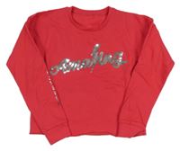 Růžová crop mikina s nápisem z flitrů a volánky St. Bernard